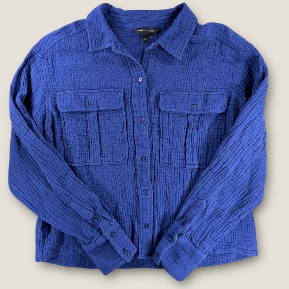 Banana Republic Blue Double Gauze‎ Cotton Button Down Shirt Size S Soft Muslin